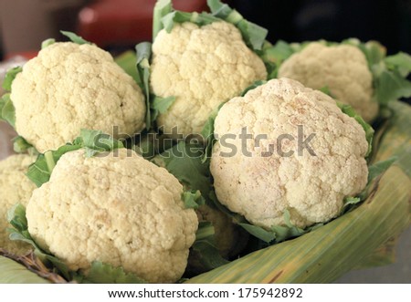 close-up cauliflower vegetable in market
