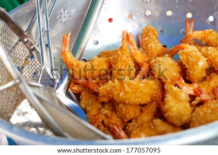 Japanese Cuisine - Tempura Shrimps fried in the kitchen.