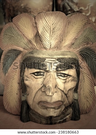 native american indian chief wood carving.