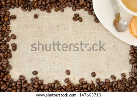 Coffee beans and a corner coffee cup for a menu background