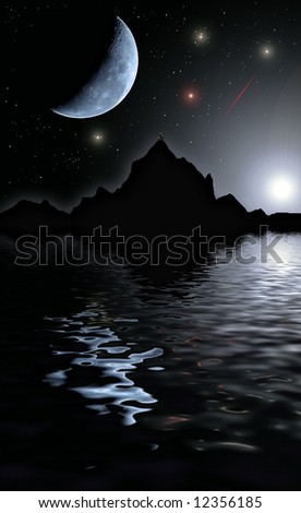 Moon stars mount and water