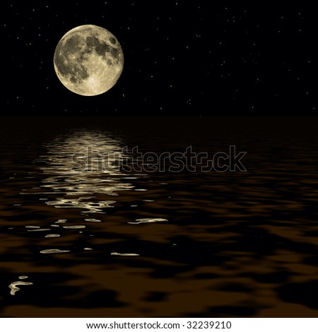 Full Moon, stars and water