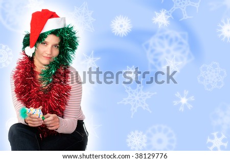 Woman wearing a santa hat on a white background