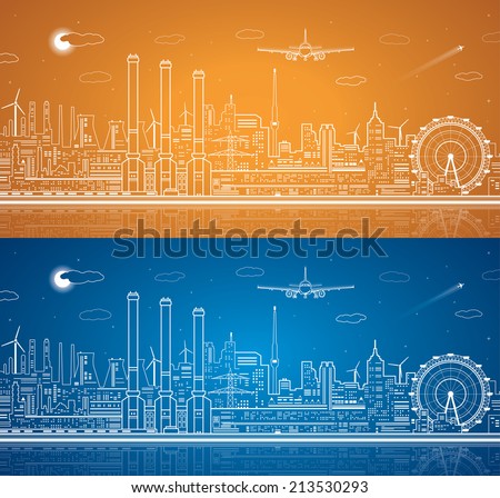 Vector lines power plant on the water industrial vector design Vector lines power plant on the water industrial vector design