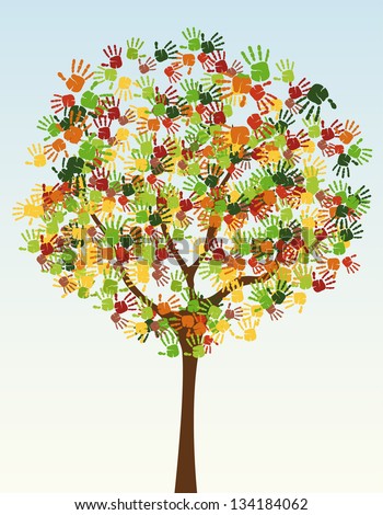 A Tree Of Child Hand Prints Stock Vector Illustration ...