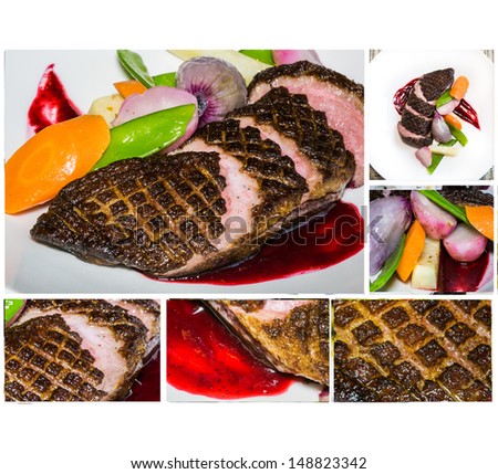 fried meat with vegetables, steak