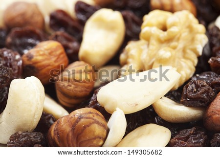 Trail mix of nuts and dry raisins, in Germany known as \