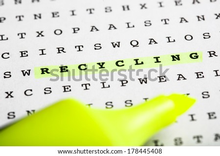 Puzzle, riddle letter grid with text marker - word Newsletter marked in yellow.