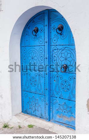 door of house in Sidi Bou Said in Tunisia, North Africa