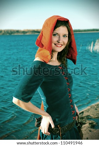 red Riding  hood.beautiful girl in medieval dress