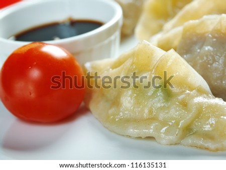 Dim-sum call Gyoza, asian tradition food.Fried Dumplings Chinese Style