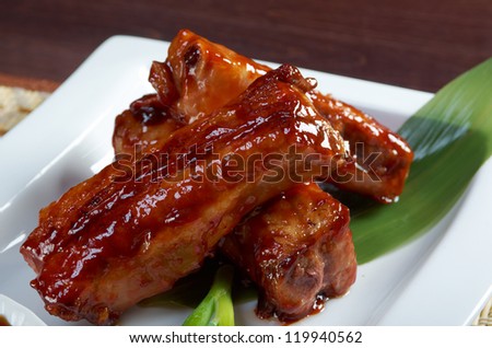 chinese cuisine .roasted pork ribs in a plate