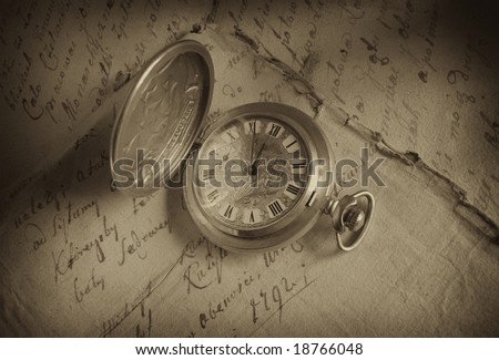 Old-time watch,current of time,tone sepia