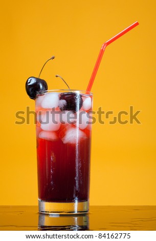 cocktail  with cherry closeup isolated white background.