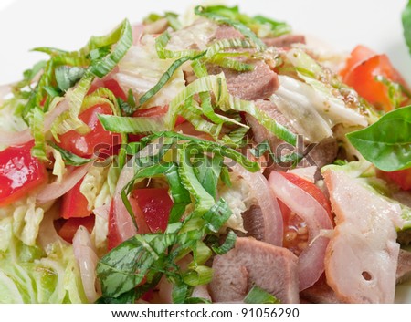 Italian cuisine.Healthy vegetarian Salad with beef tongue