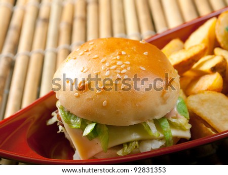 box of fast food.sandwich with salmon and cheese