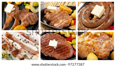 Food set japanese food beef ,fish steak. collage closeup