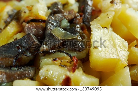 mushrooms with roasted potato closeup