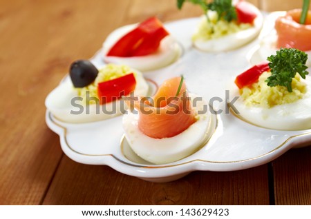 stuffed eggs with salmon, pate
