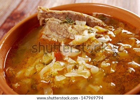 Cabbage soup with meat .farm-style