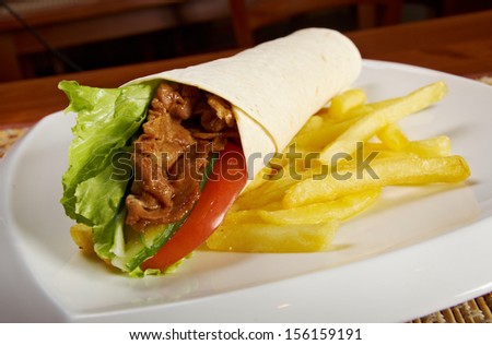 Pita bread  turkish with with meat and vegetable