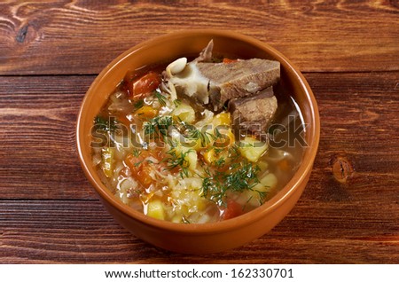 Russian national cabbage soup - stchi  with beef.arm-style