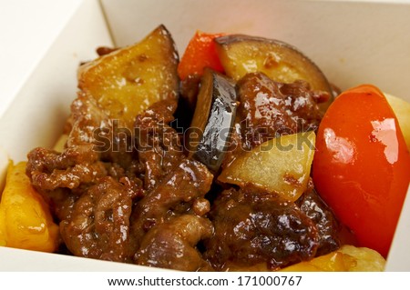 delicious oriental fried rice tyahan -  meat and oyster sauce, chinese cuisine.in take-out box