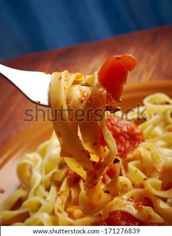 Sicilian homemade   pasta  Fettuccine with marinara sauce .farm-style