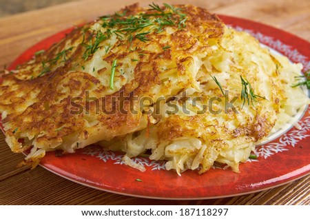Boxty - traditional Irish potato pancake. fried potato dishes is its smooth, fine grained consistency.