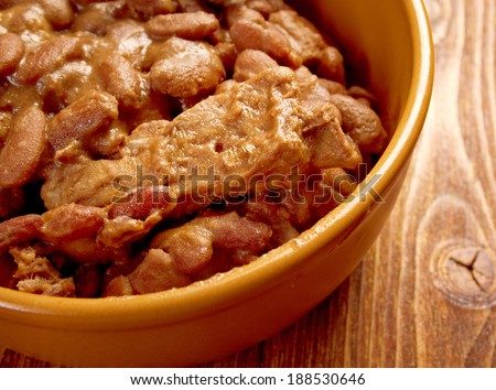 bowl of boston baked beans. closeup country cuisine
