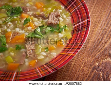Scotch Broth Soup.farmhouse kitchen.old fashioned thrifty soup made from meat on the bon