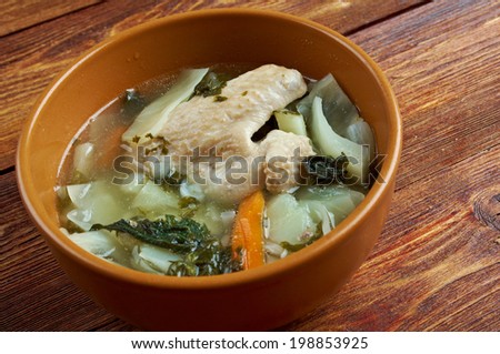 Russian national cabbage soup - Green sorrel stchi with nettles and rhubarb