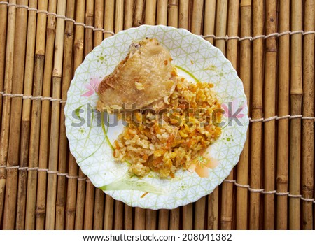 curry rice with chicken.Indian  curry with biryani ,rice