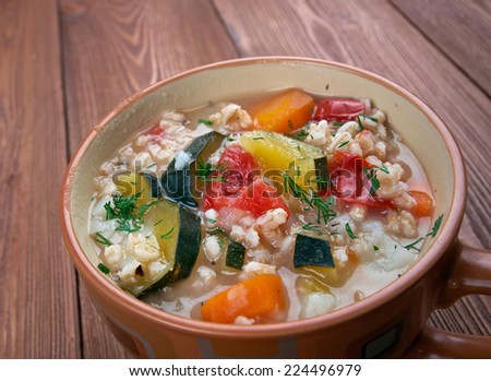 Zuppa dÃ?Â¢??orzo - barley soup with vegetables, traditional italian dish