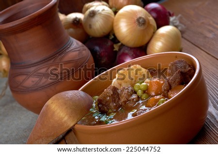 beef fricassee - French meat  cut into small pieces, stewed or fried