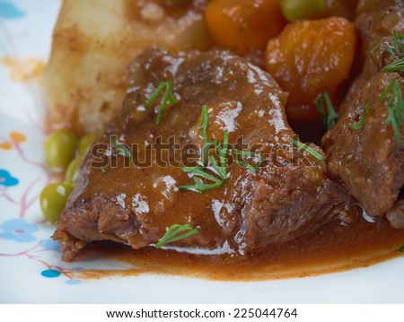 lamb fricassee - French meat  cut into small pieces, stewed or fried