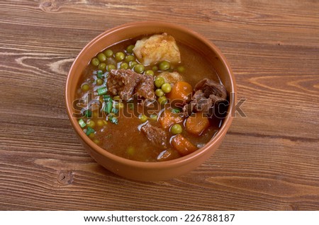 beef fricassee - French meat  cut into small pieces, stewed or fried