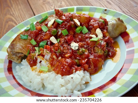 Country Captain - curried chicken and rice dish,  popular in  Southern United States.