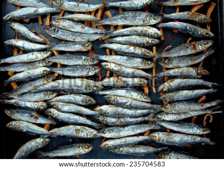 baked herring carrots into sticks.Scandinavian cuisine