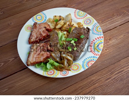 Calf liver and bacon - dish containing Grilled  calf liver and bacon.favorite food United States