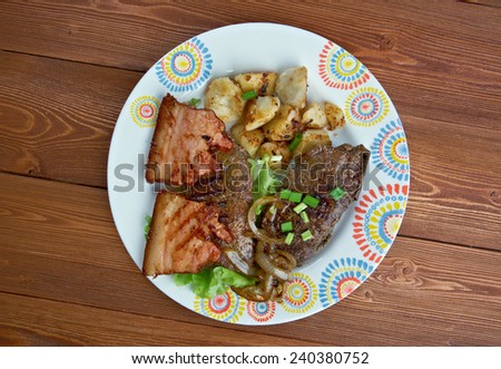 Calf liver and bacon - dish containing Grilled  calf liver and bacon.favorite food United States