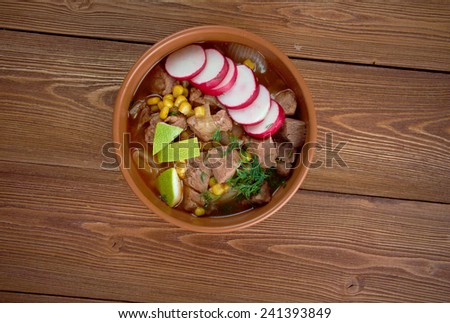 Pozole Ã?Â�Ã?Â Ã?Â�Ã?Â¾Ã?Â??Ã?Â�Ã?Â¾ - traditional soup Mexico.broth rich soup made with pork, red chiles, radishes, cilantro