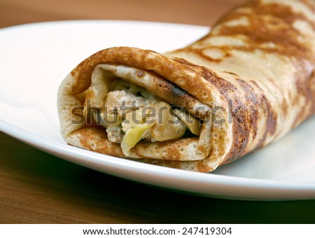 stuffed pancakes with chicken and mushrooms