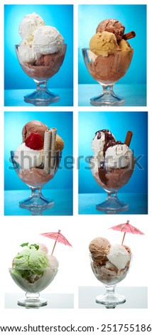 Food set ice cream . closeup   on blue background