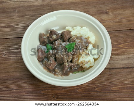 Hachee  - Dutch Beef & Onion Stew. traditional Dutch stew based on diced meat, fish or poultry, and vegetables.