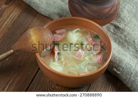 Kapusniak - Cabbage soup is a filling vegetable soup of sauerkraut  cabbage. common in Polish, Slovak and Ukrainian cuisines