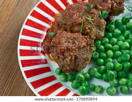 Faggot - traditional dish in the UK.traditionally made from pig\'s heart, liver and fatty belly meat or bacon minced together