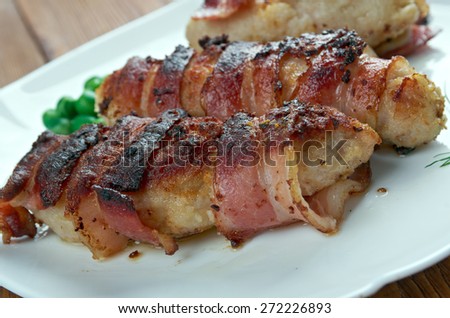 Slavink -  Dutch meat dish.consisting of ground meat called  half beef, half pork wrapped in bacon