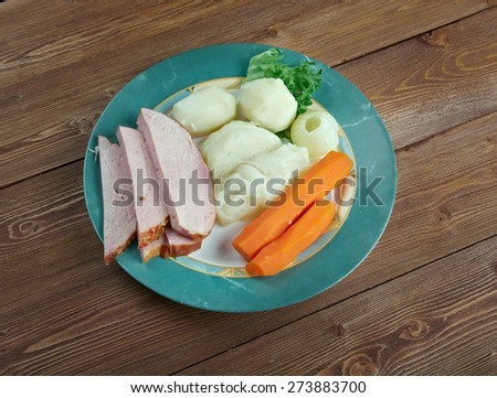 New England boiled dinner - basis  traditional New England meal, consisting of corned beef with cabbage and vegetable, potato.popular in New England and parts of Atlantic Canada.