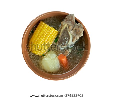 Cazuela -  given to a variety of dishes, specially from South America. cooking several kinds of meats and vegetables mixed.